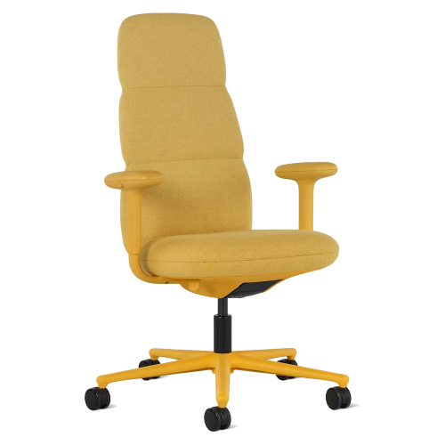 Asari - designer chair with high back on casters, base - white, fabric - yellow, DZLU25-2