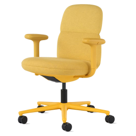 Asari - designer chair with medium back on casters, base - white, fabric - yellow, DZLU25 