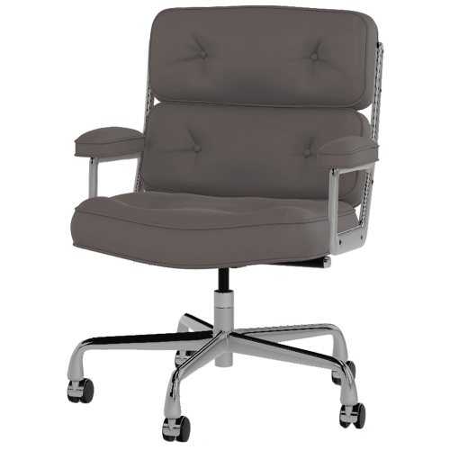 Eames - executive chair on casters, polished aluminum base, brown leather upholstery, 3C38