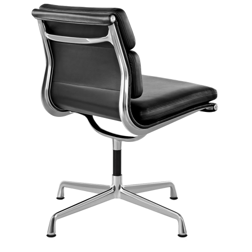 Eames - Upholstered Guest Chair with Cushions, Polished Aluminum Base, Black Leather Upholstery, 2109-2