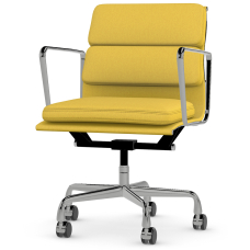 Eames - office chair with soft cushions on castors, middle back, base - polished aluminum, fabric - yellow, ZMD15