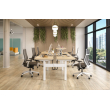 Hexi is a work chair with a black base and orange upholstery, on wheels.-9