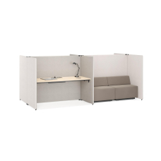 Quad of 4 working stations MY SPACE, wooden panles, private fabric screens
