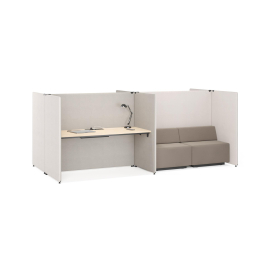 Quad of 4 working stations MY SPACE, wooden panles, private fabric screens