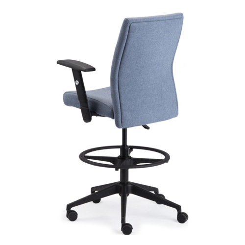 SitOnIt ReAlign Stool with Midback, designed for heavy-duty use. Back material - fabric, seat - blue fabric, frame - black, on wheels-1