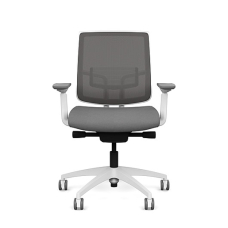 Focus 2.0 executive chair by SitOnIt with Midback, back material - mesh, seat - gray fabric, white frame, on wheels