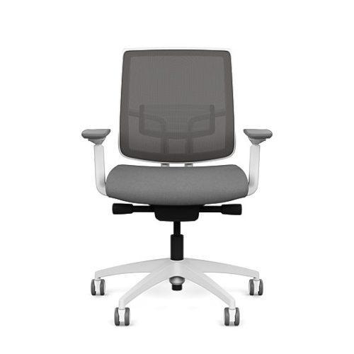 Focus 2.0 executive chair by SitOnIt with Midback, back material - mesh, seat - gray fabric, white frame, on wheels