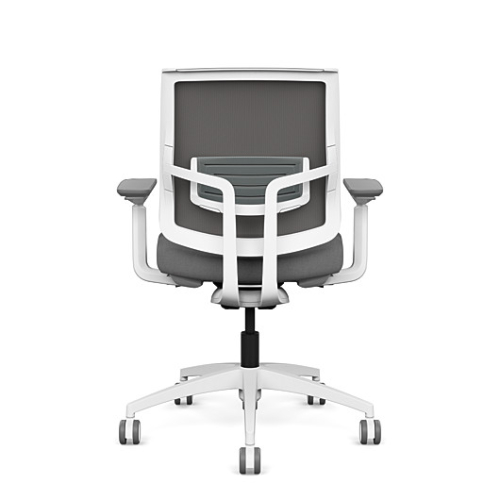 Focus 2.0 executive chair by SitOnIt with Midback, back material - mesh, seat - gray fabric, white frame, on wheels-2