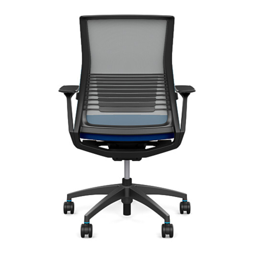 SitOnIt Vectra task chair with high back, mesh back, blue fabric seat, grey frame, on wheels-3