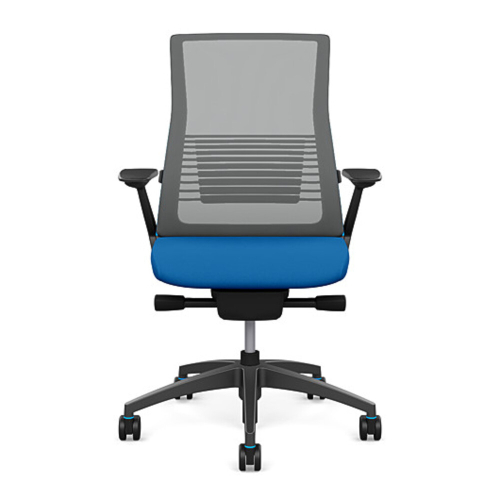SitOnIt Vectra task chair with high back, mesh back, blue fabric seat, grey frame, on wheels-7