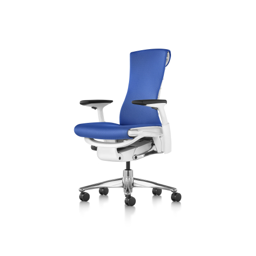 Embody office chair, on castors, white frame, blue fabric, 1HA14-2