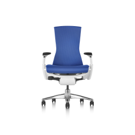 Embody office chair, on castors, white frame, blue fabric, 1HA14