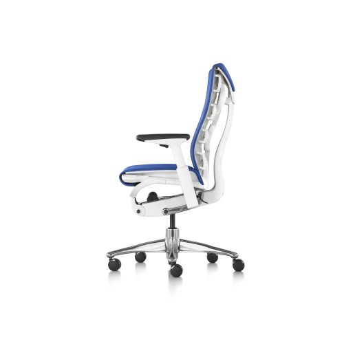 Embody office chair, on castors, white frame, blue fabric, 1HA14-1