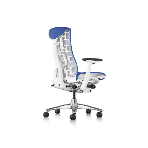 Embody office chair, on castors, white frame, blue fabric, 1HA14-4