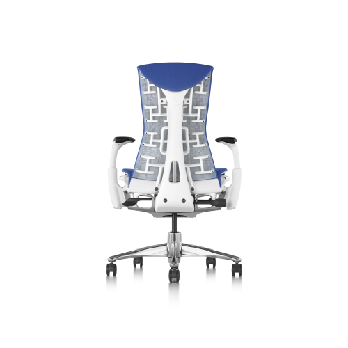 Embody office chair, on castors, white frame, blue fabric, 1HA14-3